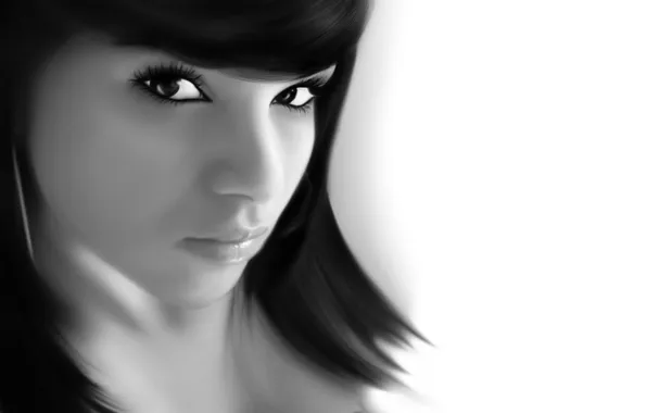 Picture face, art, monochrome, girl. black and white