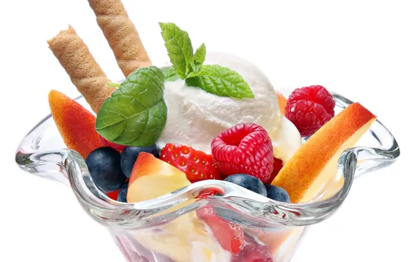 Picture berries, raspberry, blueberries, strawberry, ice cream, sweets, dessert