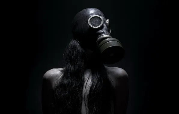 Picture girl, background, gas mask