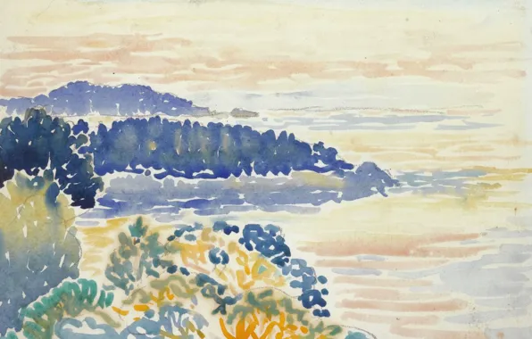 Picture figure, watercolor, Henri Edmond Cross, Henri Cross, Mediterranean Landscape