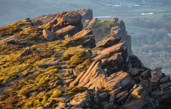 The sun, rock, stones, dawn, height, mountain, valley, UK