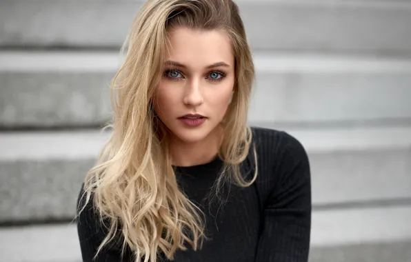 Look, background, portrait, makeup, hairstyle, blonde, beauty, in black