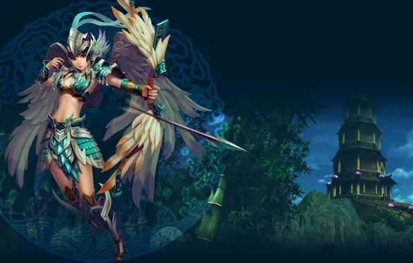 Girl, the game, bow, Archer, art, arrows, the morale of three