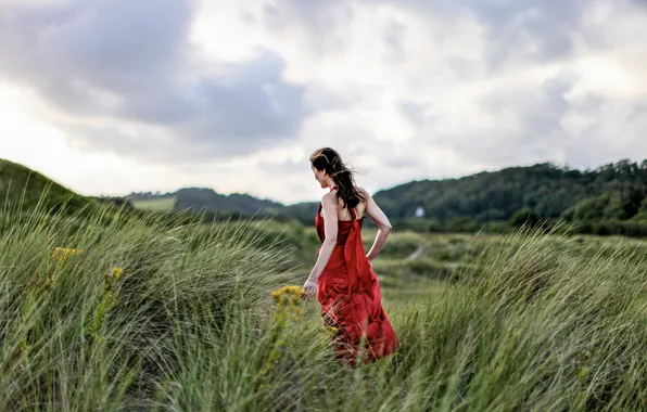 Field, girl, landscape