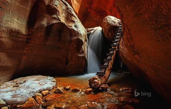 Picture stones, waterfall, stream, canyon, gorge, Utah, USA, Utah