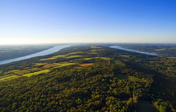 The sky, field, lake, horizon, panorama, USA, forest, Otisco