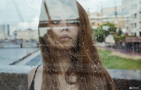 Picture glass, girl, drops, rain, hair, Daria Klepikova, Anastasia Korshunova