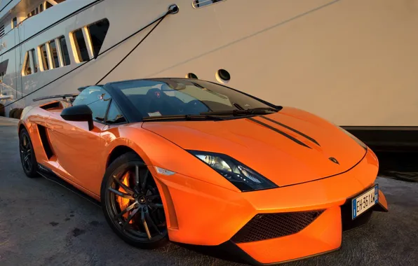 Lamborghini, Gallardo, supercar, Spyder, front, orange, LP570-4, Performante