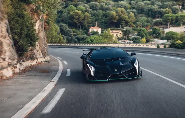 Roadster, speed, Lamborghini, highway, supercar, supercar, 2014, Veneno