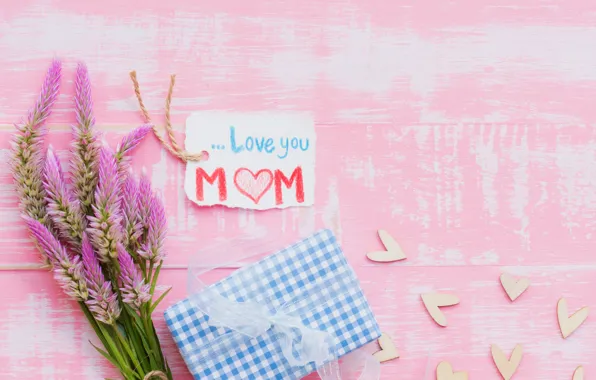 Picture love, flowers, gift, heart, love, wood, pink, flowers