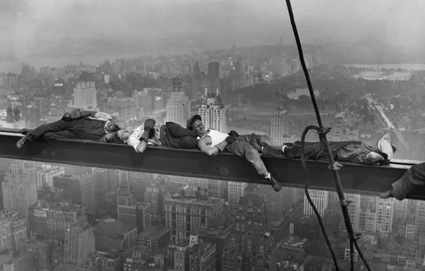 Construction, height, home, working, black and white, new york, new York
