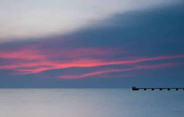 Picture sea, the sky, sunset, bright, shore, the evening, pierce, fishermen