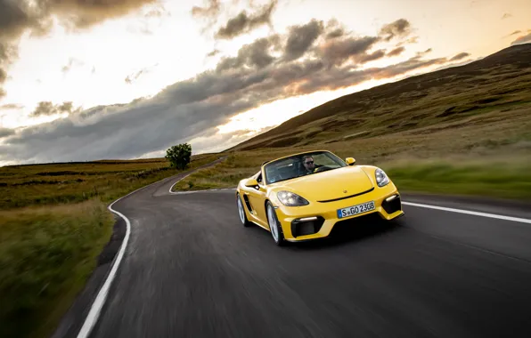 Sunset, Road, Porsche, Speed, Spyder, Porsche 718, 2019, Porsche 718 ( 982 ) Spyder