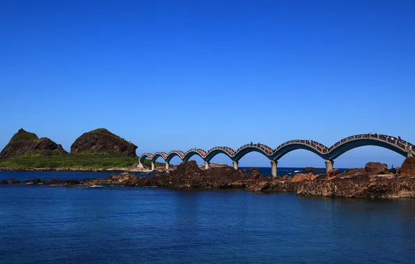 Picture sea, bridge, stones, rocks, arch, Township, Chenggong