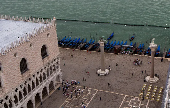 Boats, Italy, Venice, channel, gondola, the Doge's Palace, Piazzetta, column of St. Mark