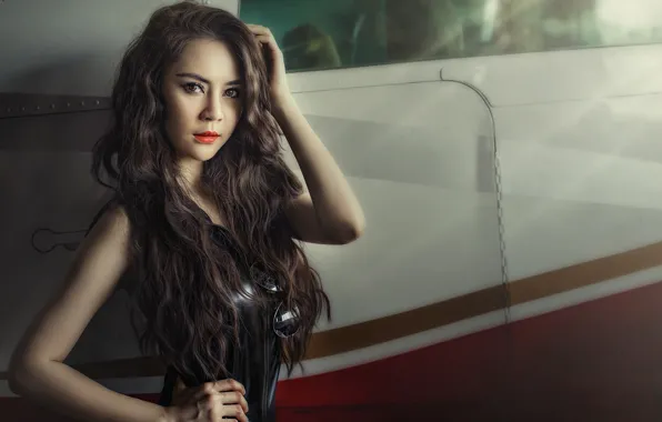 Look, girl, hair, brunette, glasses, Asian, the plane
