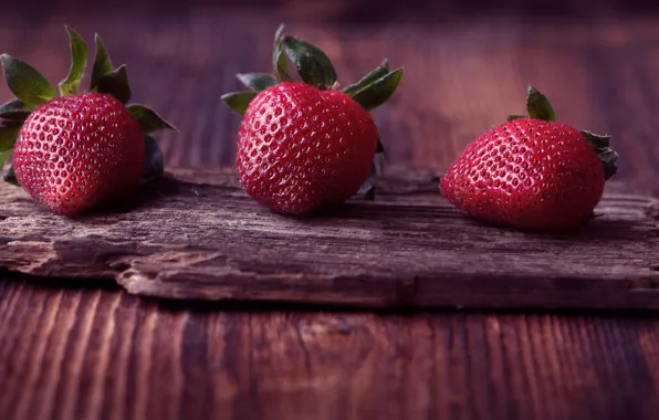 Berries, Macro, Red, Strawberry, Three, Background, Board, Beautiful background