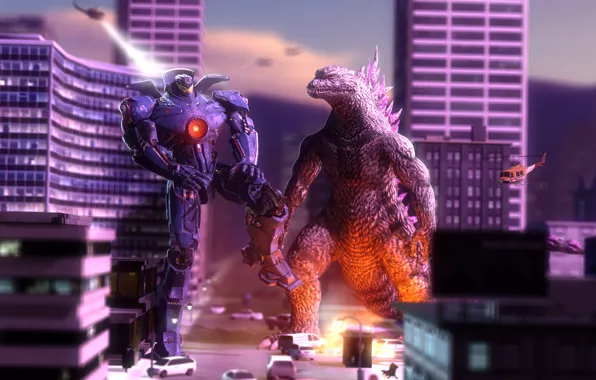 Picture art, crossover, godzilla, pacific rim