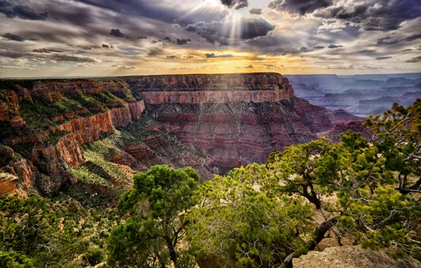 Sunset, mountains, rocks, canyon, AZ, USA, grand canyon national park