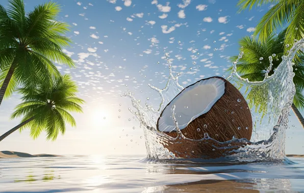 Squirt, tropics, palm trees, Wallpaper, coconut, art, wallpaper, art