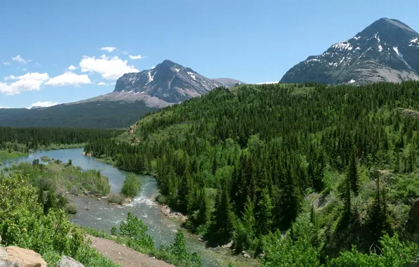 Landscape, mountains, nature, Park, river, USA, Glacier