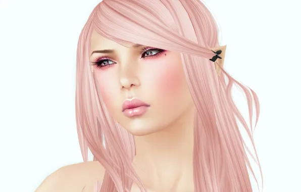 Girl, white background, render, pink hair