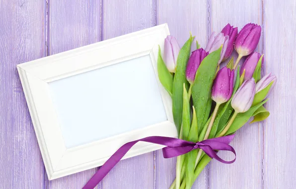 Flowers, bouquet, frame, tulips, wood, flowers, tulips, postcard