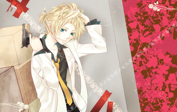 Gun, guy, Vocaloid, Vocaloid, gangster, blonde, Kagamine Len