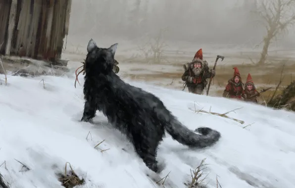 Picture Winter, Snow, Cat, Animal, Dwarves, Have a good day, Lucky Day