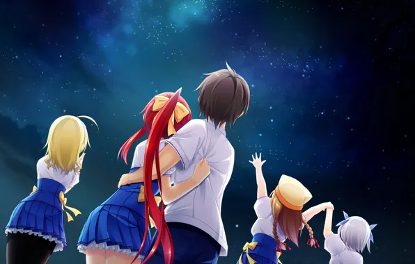 Picture the sky, stars, night, girls, anime, art, form, guy