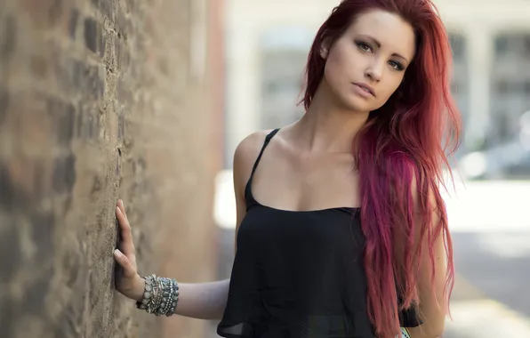 Look, girl, pose, model, hand, portrait, brick, makeup