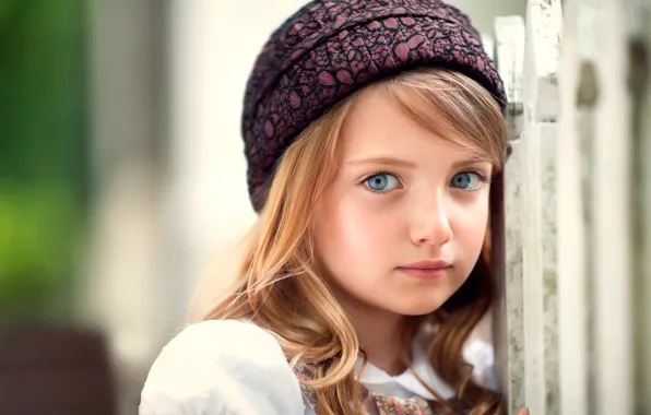 Picture look, girl, freckles, hat, the beauty, child photography, Doll Face