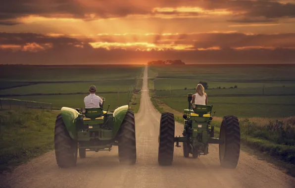 Road, the way, field, tractor