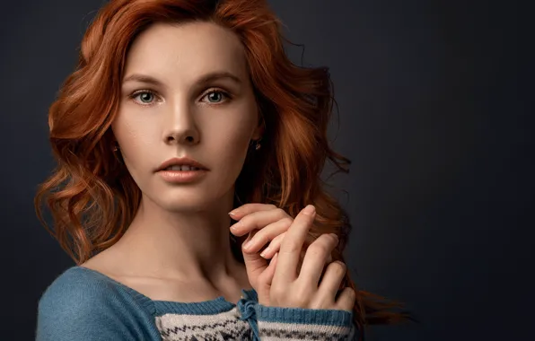 Look, girl, face, background, portrait, hands, red, redhead