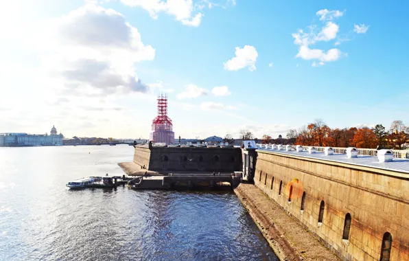 The sun, Clouds, Autumn, Peter and Paul fortress, Neva, St.Petersburg, Northern capital, Saint Petersburg