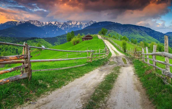 Picture house, road, mountain, village