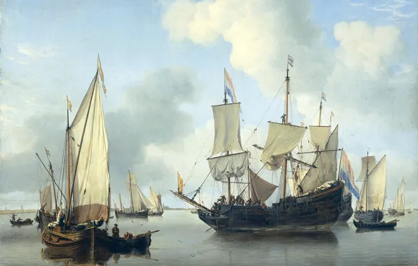 Oil, picture, sail, canvas, seascape, Willem van de Velde the Younger, Ships at Anchor off …