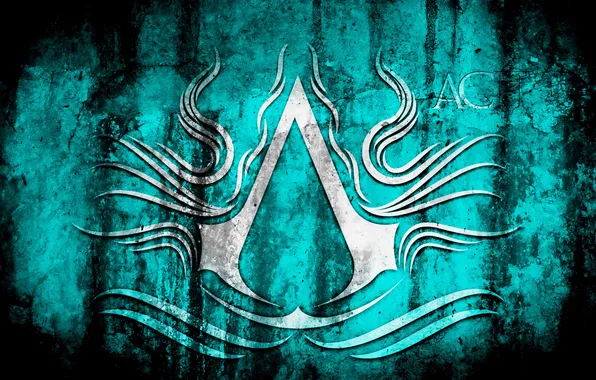 Picture emblem, assassins creed, blue background