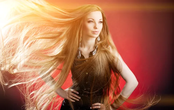 Girl, earrings, dress, long hair