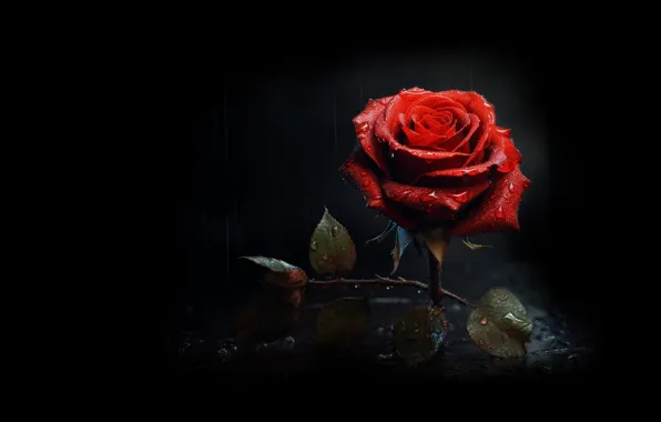 Flower, rose, black background, red, AI art, neural network