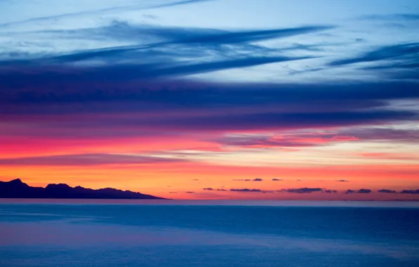 Twilight, sea, ocean, sunset, seascape, clouds, island, dusk