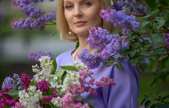 Woman, blonde, lilac, Oleg Buneev