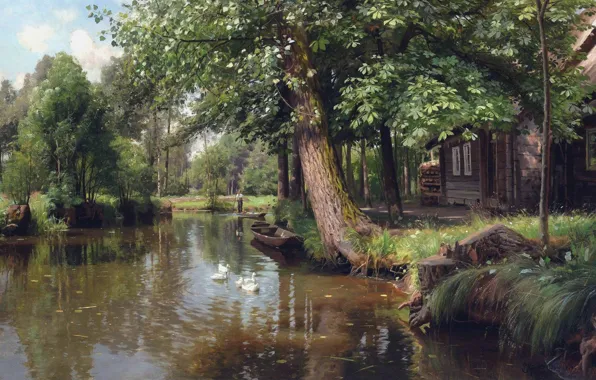 Picture 1914, Danish painter, Peter Merk Of Menstad, Peder Mørk Mønsted, Danish realist painter, Floating down …