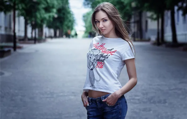 Girl, street, jeans, figure, t-shirt, Sergei Timashev, Natasha Sinkevich