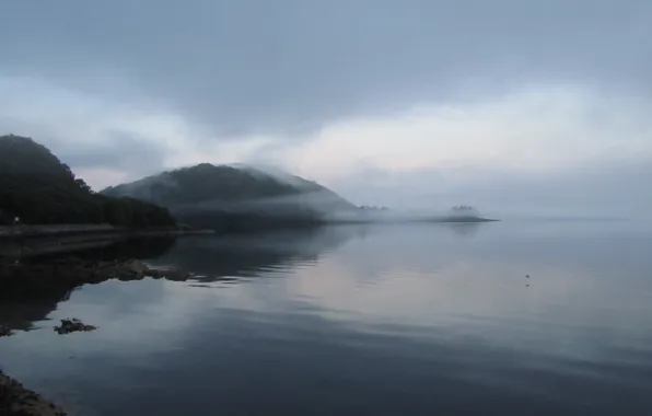 Picture fog, lake, sunrise, mountain, Scotland, mountain, lake, fog