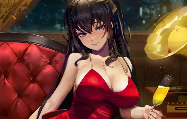 Picture girl, sexy, cleavage, long hair, dress, boobs, anime, beautiful