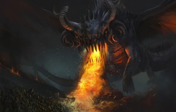Picture fire, dragon, smoke, monster, army, art, attack