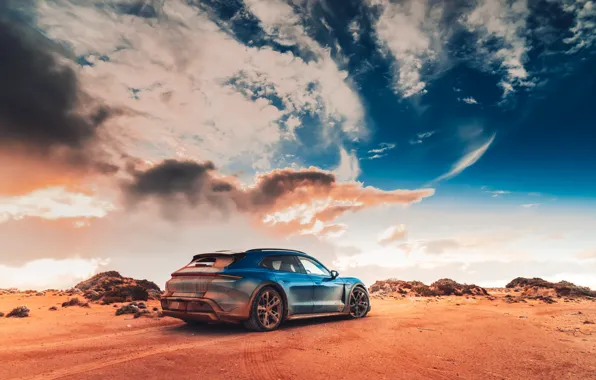 Porsche, Blue, Side, Sand, Rear, Mud, Cross Turismo, 2021