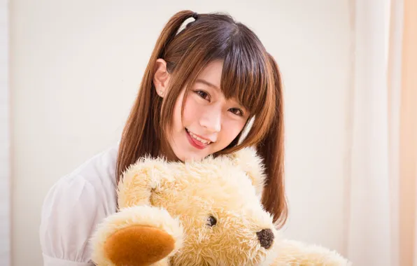 Girl, Toy, Bear, Asian