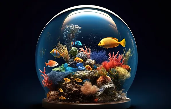 Picture fish, aquarium, colorful, corals, glass, fish, coral, aquarium